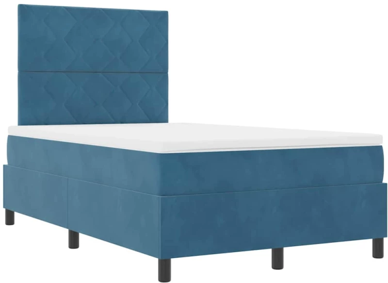 κρεβάτι Box Spring vidaXL με στρώμα & LED σκούρο μπλε 120x200 εκ. από βελούδο