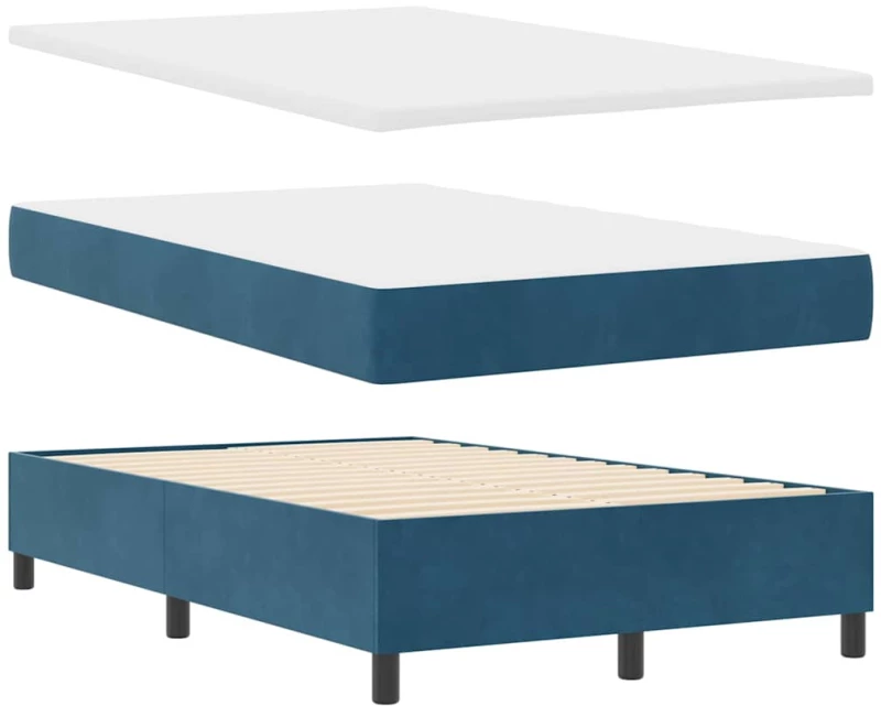 κρεβάτι Box Spring vidaXL με στρώμα & LED σκούρο μπλε 120x200 εκ. από βελούδο