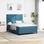 vidaXL Κρεβάτι Box Spring με Στρώμα & LED Σκούρο Μπλε 140x200 εκ Βελούδο