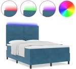 vidaXL Κρεβάτι Box Spring με Στρώμα & LED Σκούρο Μπλε 140x200 εκ Βελούδο