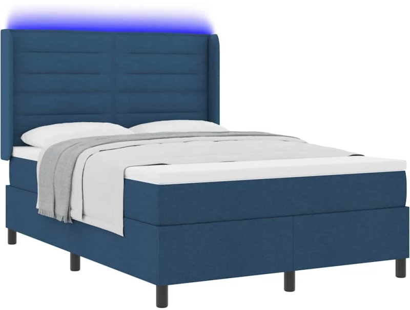 vidaXL Κρεβάτι Box Spring με Στρώμα & LED Μπλε 140x190 εκ. Ύφασμα