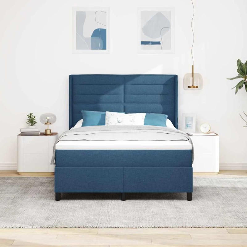 vidaXL Κρεβάτι Box Spring με Στρώμα & LED Μπλε 140x190 εκ. Ύφασμα