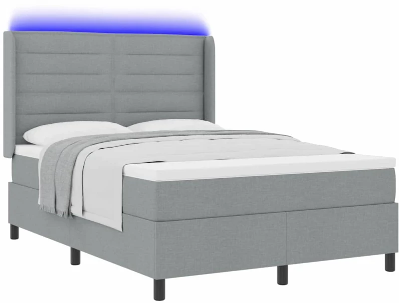 vidaXL Κρεβάτι με Ελατήρια, Στρώμα & LED σε Ανοιχτό Γκρι, 160x200 cm