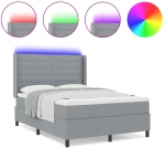 vidaXL Κρεβάτι με Ελατήρια, Στρώμα & LED σε Ανοιχτό Γκρι, 160x200 cm