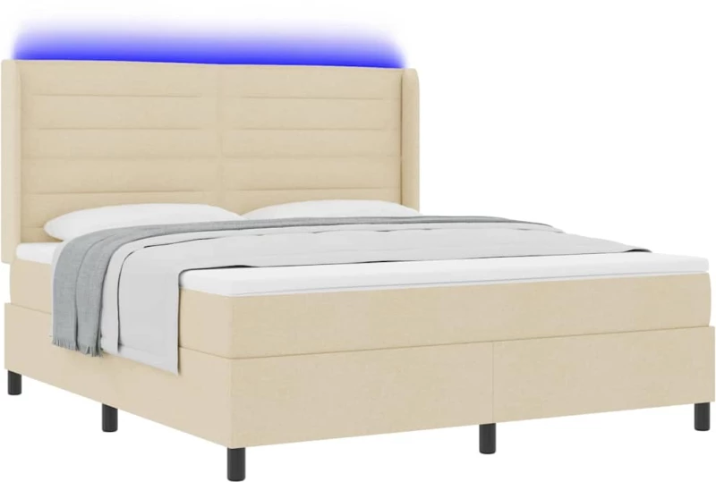 vidaXL Κρεβάτι με Στρώμα & LED Κρέμα 180x200 εκ. Ύφασμα