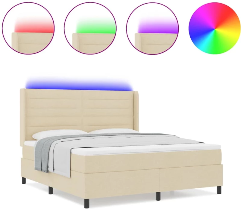 vidaXL Κρεβάτι με Στρώμα & LED Κρέμα 180x200 εκ. Ύφασμα
