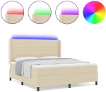 vidaXL Κρεβάτι με Στρώμα & LED Κρέμα 180x200 εκ. Ύφασμα