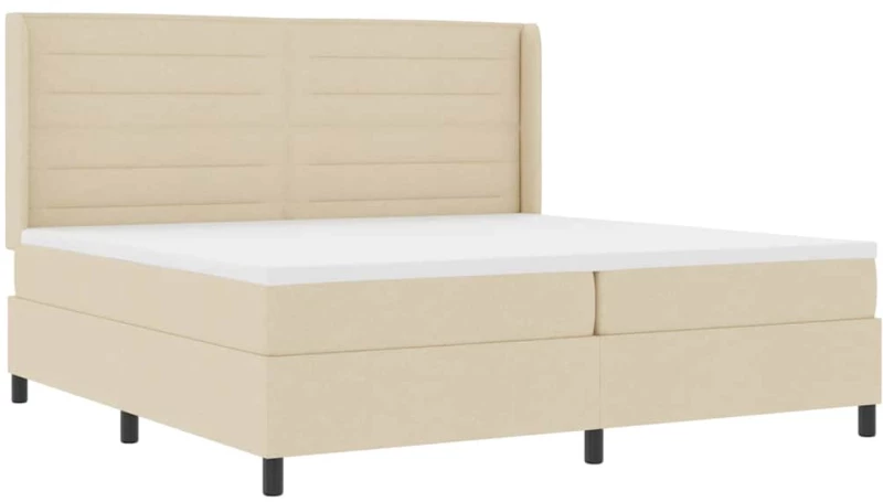 vidaXL Κρεβάτι Box Spring με Στρώμα & LED Κρεμ 200x200 εκ. Υφάσμα