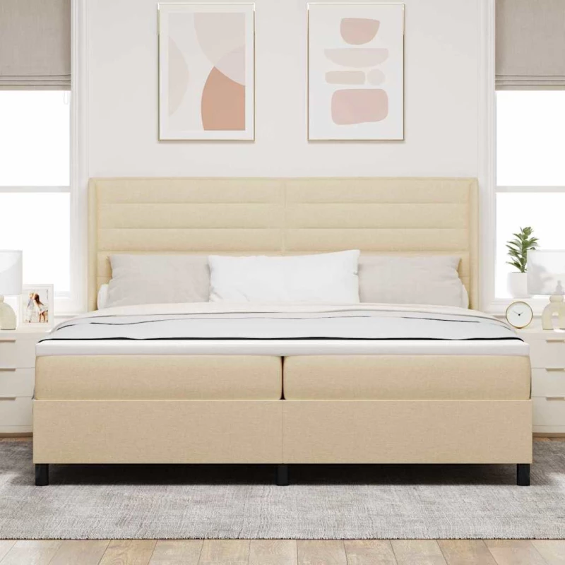 vidaXL Κρεβάτι Box Spring με Στρώμα & LED Κρεμ 200x200 εκ. Υφάσμα