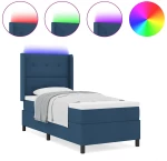 κρεβάτι box spring με στρώμα και LED μπλε 100x200 εκ. Ύφασμα