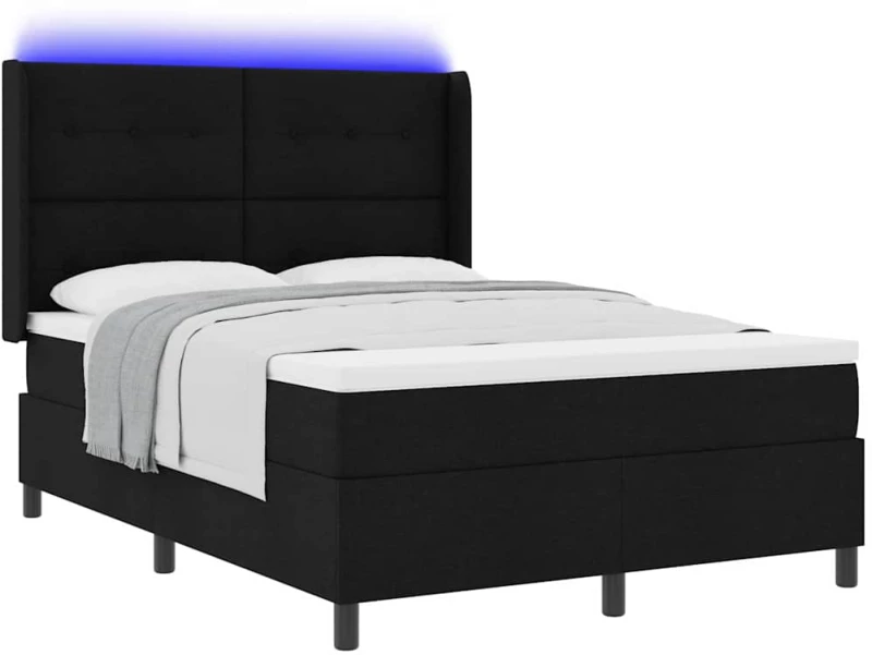 vidaXL Κρεβάτι με ελατήρια, στρώμα & LED, μαύρο, 160 x 200 εκ, ύφασμα.