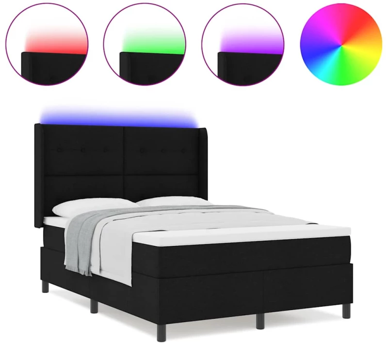 vidaXL Κρεβάτι με ελατήρια, στρώμα & LED, μαύρο, 160 x 200 εκ, ύφασμα.