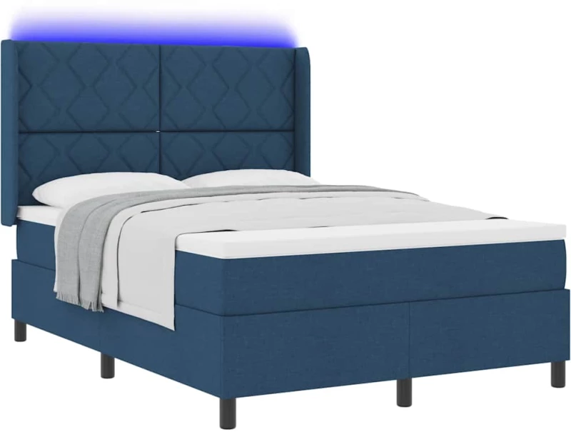 vidaXL κρεβάτι με ελατήρια και στρώμα & LED μπλε 140x190 εκ. ύφασμα