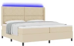 vidaXL Κρεβάτι με Ελατήρια & Στρώμα & LED Κρεμ 200 x 200 εκ. Ύφασμα