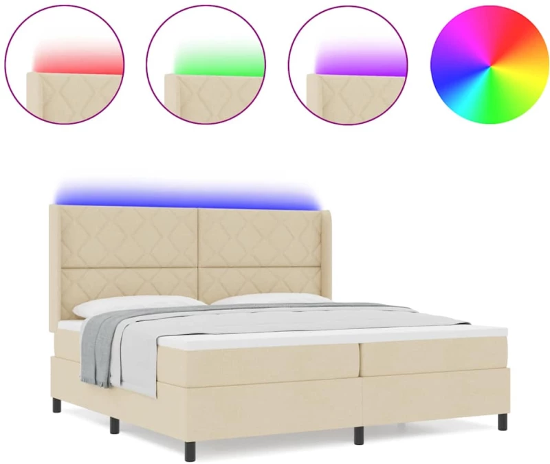vidaXL Κρεβάτι με Ελατήρια & Στρώμα & LED Κρεμ 200 x 200 εκ. Ύφασμα