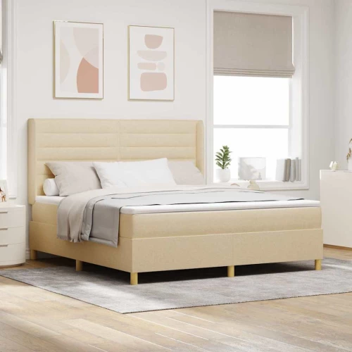 Κρεβάτι Box Spring με Στρώμα & LED Κρεμ 180x200 εκ. Ύφασμα