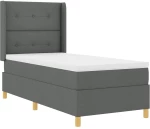Κρεβάτι Box Spring με Στρώμα & LED vidaXL Σκούρο Γκρι 90x200 cm Υφασμάτινο
