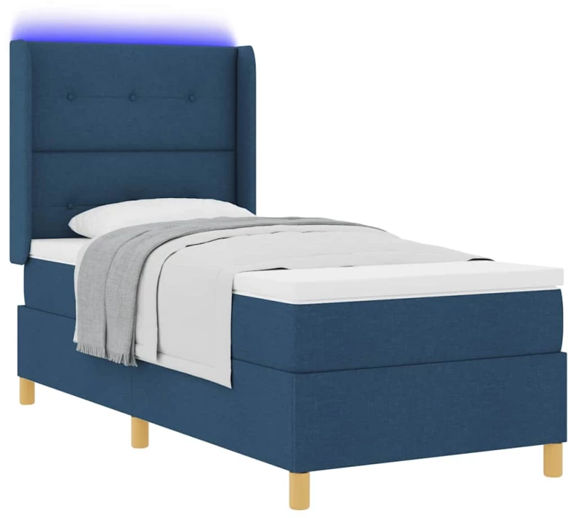 vidaXL Κρεβάτι με Σπαστή Βάση και Στρώμα & LED Μπλε 100x200 εκ. Ύφασμα