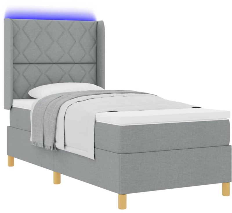 Κρεβάτι με Στρώμα & LED vidaXL Γκρι 100x200 εκ. Υφασμάτινο