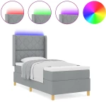 Κρεβάτι με Στρώμα & LED vidaXL Γκρι 100x200 εκ. Υφασμάτινο