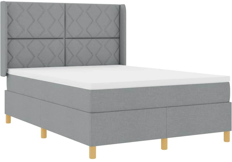 vidaXL Κρεβάτι Box Spring με Στρώμα & LED Φως Γκρι 140x200 εκ. Ύφασμα
