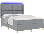 vidaXL Κρεβάτι Box Spring με Στρώμα & LED Φως Γκρι 140x200 εκ. Ύφασμα