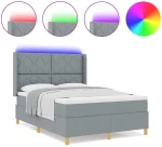 vidaXL Κρεβάτι Box Spring με Στρώμα & LED Φως Γκρι 140x200 εκ. Ύφασμα