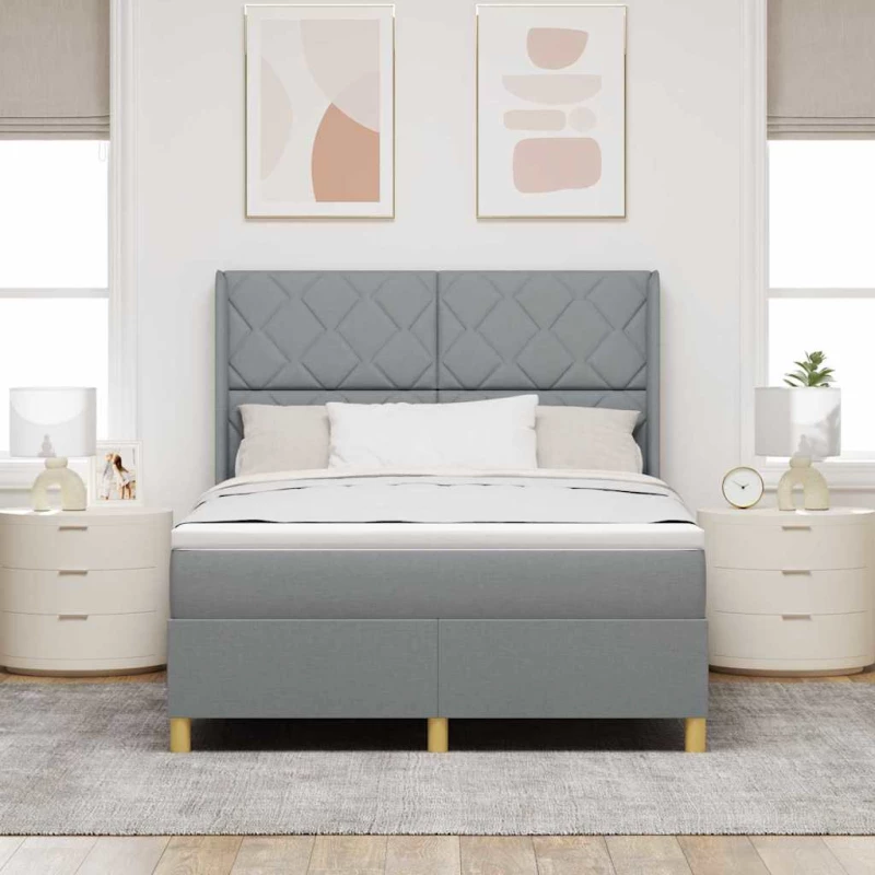 vidaXL Κρεβάτι Box Spring με Στρώμα & LED Φως Γκρι 140x200 εκ. Ύφασμα