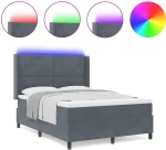 κρεβάτι Box Spring με στρώμα & LED vidaXL Σκούρο Γκρι 160x200 εκ Βελούδο