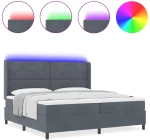 vidaXL Κρεβάτι Box Spring με Στρώμα & LED Σκούρο Γκρι 200x200 εκ. Βελούδο