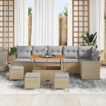 vidaXL Σετ Κήπου 10 Τεμαχίων με Μαξιλάρια, Μπεζ Πολυ Ράτταν.