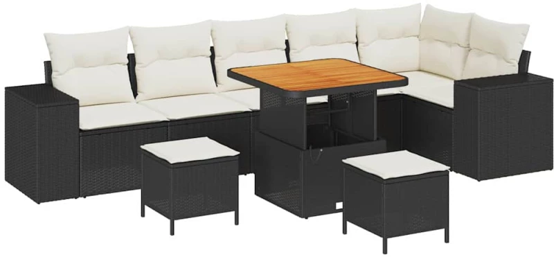 vidaXL 9 κομματιών Garden Sofa Set με μαξιλάρια. Μαύρο Πολυ Ράτταν.