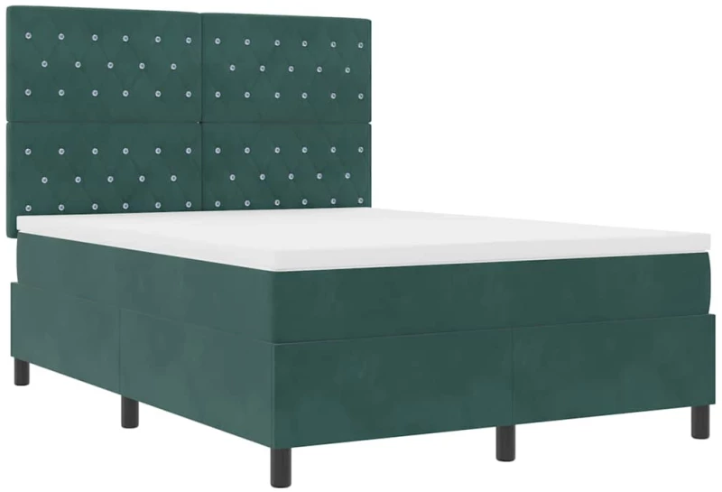 κρεβάτι box spring vidaXL με στρώμα σκούρο πράσινο 140x190 εκ. βελούδο