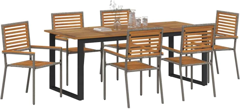 vidaXL Σετ Τραπεζαρίας Κήπου 7 pcs Γκρι 200 x 90 x 75 cm Μέταλλο, ξύλο
