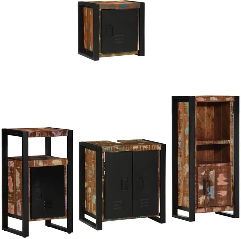 vidaXL Σετ Επίπλων Μπάνιου 4 pcs Πολύχρωμο Στερεό ανακτημένο ξύλο