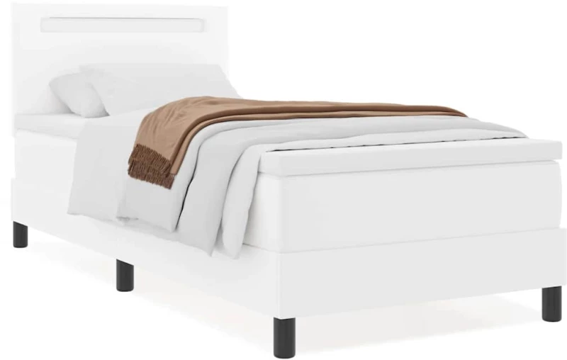 vidaXL Κρεβάτι Box Spring με Στρώμα - Λευκό 100x200 εκ. από Σύνθετο Δέρμα.