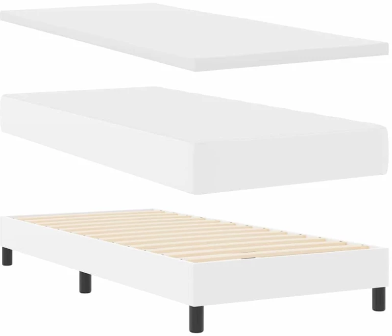 vidaXL Κρεβάτι Box Spring με Στρώμα - Λευκό 100x200 εκ. από Σύνθετο Δέρμα.