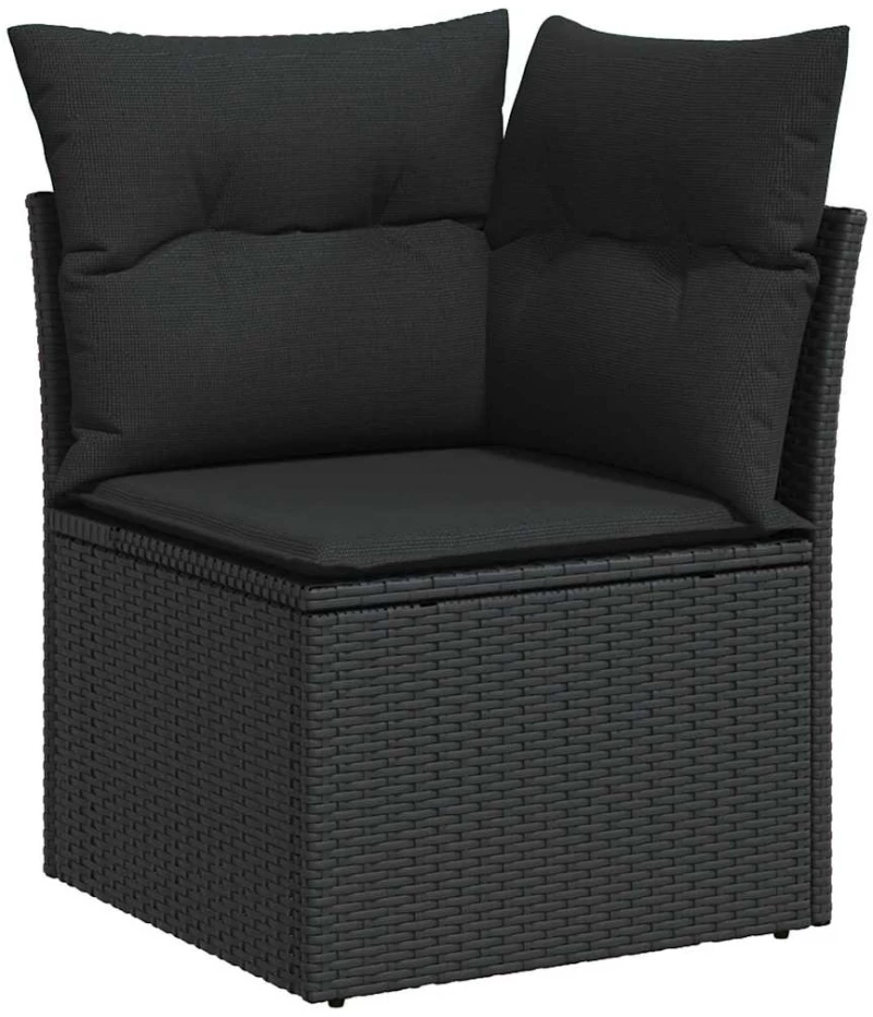 vidaXL Σετ Κήπου 7 Τεμαχίων με Μαξιλάρια Μαύρο Πολυ Ράττον
