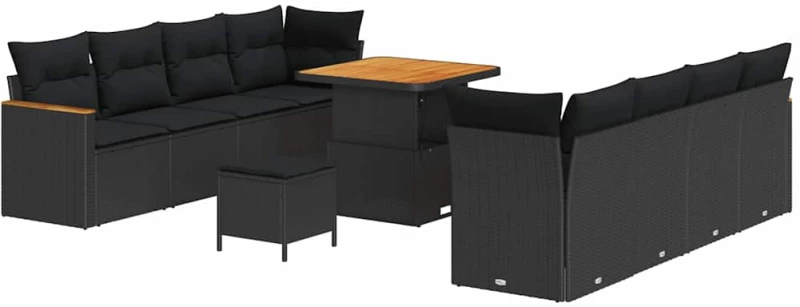 vidaXL Σετ Καναπέ 11 Τεμαχίων με Μαξιλάρια, Μαύρο Πολυ Ρατάν