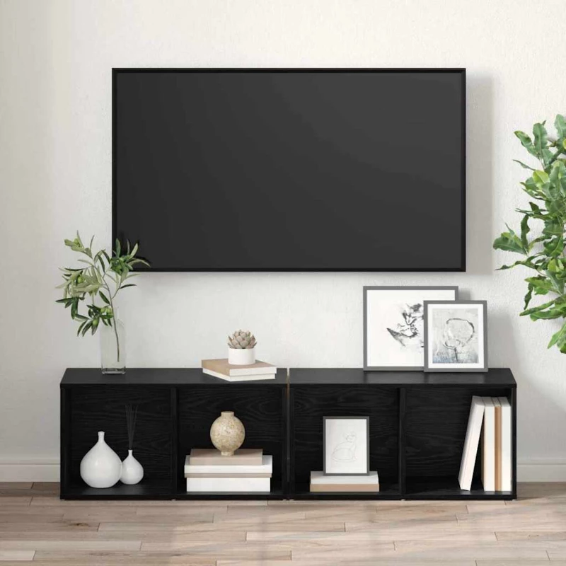 vidaXL Σετ επίπλου τηλεόρασης 2 pcs Μαύρη Οξυά 37 x 35 x 107 εκ