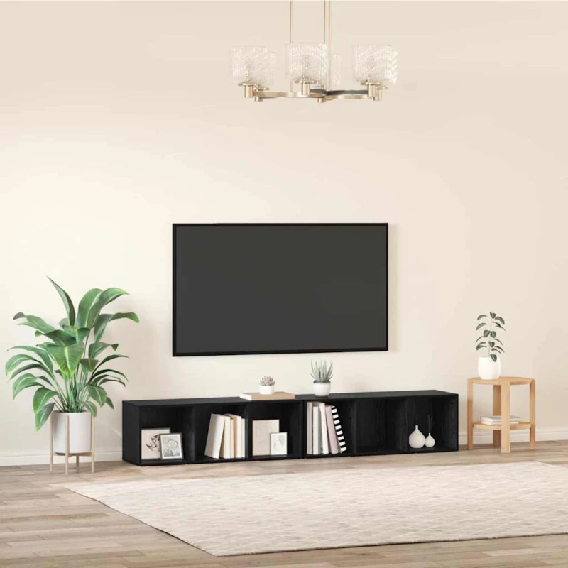 vidaXL Σετ επίπλου τηλεόρασης 2 pcs Μαύρη Οξυά 37 x 35 x 107 εκ