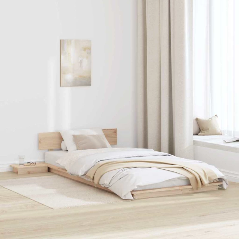 vidaXL Κρεβάτι δαπέδου με κομοδίνα 90x190εκ μασίφ ξύλο
