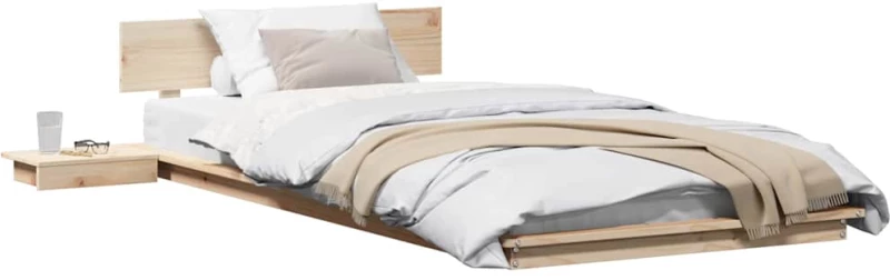 vidaXL Κρεβάτι δαπέδου με κομοδίνα 90x190εκ μασίφ ξύλο