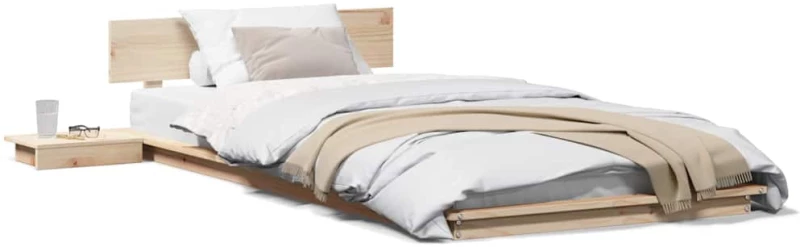 vidaXL Κρεβάτι δαπέδου με κομοδίνα 90x190εκ μασίφ ξύλο