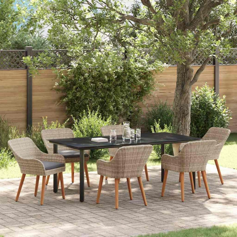 vidaXL Σετ τραπεζαρίας 7 pcs Ανοιχτό γκρι και Μαύρο 200x100x74 cm
