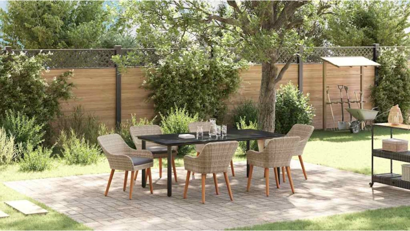 vidaXL Σετ τραπεζαρίας 7 pcs Ανοιχτό γκρι και Μαύρο 200x100x74 cm