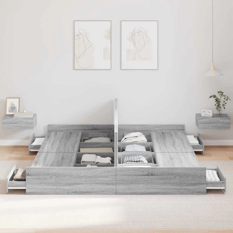 vidaXL Κρεβάτι με αποθηκευτικό χώρο Γκρι sonoma 200 x 200 cm