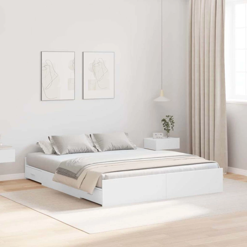 vidaXL Κρεβάτι με αποθηκευτικό χώρο Λευκό 135 x 190 cm Μοριοσανίδα