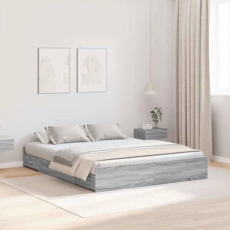 vidaXL Κρεβάτι με αποθηκευτικό χώρο Γκρι sonoma 135 x 190 cm
