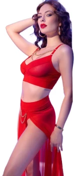 CHILIROSE - CR 4850 RED TOP AND LEGGINGS SET WITH GOLDEN ACCESSORIES